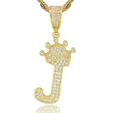 Leashelllinco Initial Necklace Letter Necklace 18K Pendant, A-Z Copper-Set Zircon Crown Pendants 23.6 Inch Gold Chain-Electroplated non Tarnish Gold Jewelry, Everyday Minimalist Accessories Gold/J