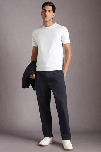 Image of Louis Philippe Men's Mid Rise Overdyed Baggy Fit Pleated Chinos with Stretch