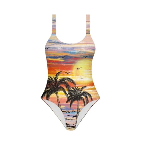 Image of One Piece Bathing Suit for Girl Kids Cute Beach Sport Swimwear U Back Scoop Neck Summer Swimming Pool Beachwear