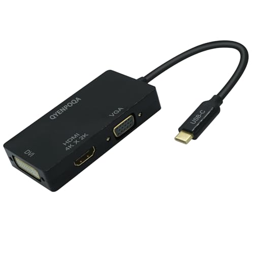 QYENPOQA USB C to HDMI/DVI/VGA Multiport Adapter Converter UHD 4Kx2k @ 30Hz, Thunderbolt 3 Compatible, USB Type C to HDMI, USB-C, USB Type-C (U444-06N-HDV4K) (T0301-B)