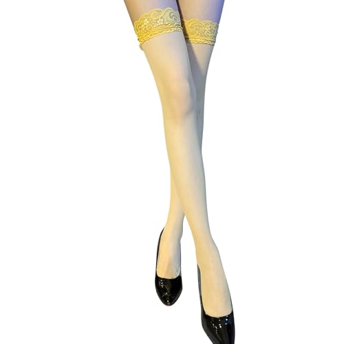 Women's 20D Lace Thigh High Stockings - Sexy Sheer Stockings Stay Up with Floral Lace Top Lightweight Breathable Hosiery