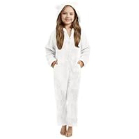 onesie for Kids Boys Girls Pyjamas Fleece Hooded Cute Bear Soft Fluffy Warm Jumpsuit Rompers Loungewear Cozy Warm Comfortable All in one Sleepsuit Toddle Winter Plain Zip Up (1-White, 4-5 Years)