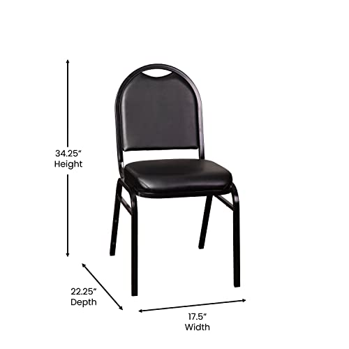 Flash Furniture HERCULES Set of 4 Commercial Grade 500 LB. Capacity Dome Back Stack Chairs - Black Vinyl Upholstery - Black Metal Frames - Built-In Handle - Image 4