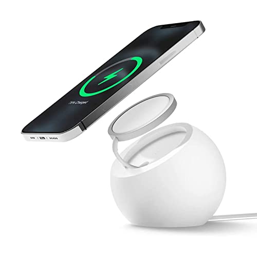 Image of Stand for MagSafe Charger, Silicone Charger Holder for MagSafe, Magnetic Wireless Charger Storage Winder Charging Base Non-slip Space-Saving (White)