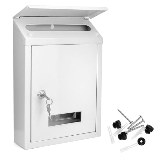 QWORK® Boîte aux Lettres verrouillable avec Fente supérieure et inférieure, en Acier galvanisé, résistante aux intempéries et à la Corrosion