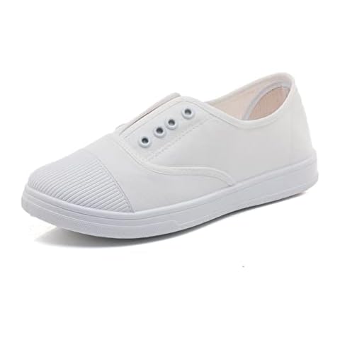Womens Canvas Sneaker Ladies Casual Shoes Walking Breathable Plimsoles Low Top Lightweight Slip On Fashion Leisure Ladies TrainersK1-White UK6(EU39) Cover