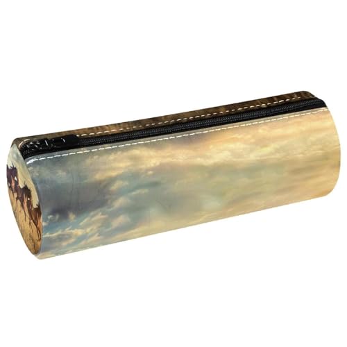 VAPOKF Trousse à crayons avec imprimé cheval dans la prairie, trousse à crayons en cuir synthétique pour étudiants, papeterie, trousse de maquillage pour femmes, filles, garçons, enfants, fournitures