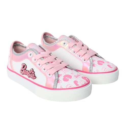 Barbie Girls Lowtop Sneakers Shoes Athletic Pink and White Sizes 11-3 (Little Kid/Big Kid)