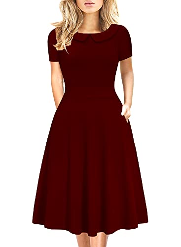 Image of Women's Elegant Vintage Dresses Knee Length Casual Floral Print Work Party Peter Pan Collar A-Line Dress with Pockets 978