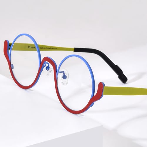 Image of FONEX Colorful Pure Titanium Glasses Frame Women Retro Round Eyeglasses