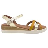Fanny Valero - 300 Sandalias de Mujer con Cuña 3 cm, Tiras Multicolor, Plantilla de Gel Acolchada y Suela de Poliuretano, Fabricadas en España Mujer Color: Oro Talla: 39