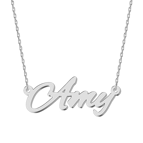 Image of UMAGICBOX Personalized Silver Name Necklace Amy - Customizable Engraved Stainless Steel Pendant for Women - Unique Gift for Birthdays, Anniversaries, Graduations, and Valentine's Day