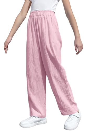 Image of SANGTREE Girls & Woman Wide Leg Pants Lightweight Casual Elastic High Waist Straight Leg Loose Trousers,4 Years - Woman 2XL