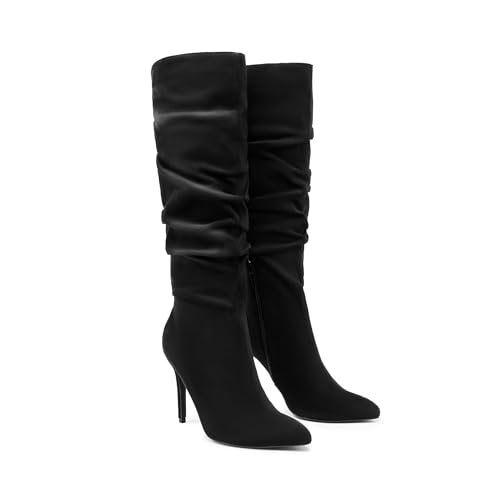DREAM PAIRS Knee High Boots for Women, Pointed Toe Stiletto High Heel Slouchy Suede with Side Zipper Tall Boots,Size 9.5,Black-Suede,SDKB2422W by DREAM PAIRS - Image 8