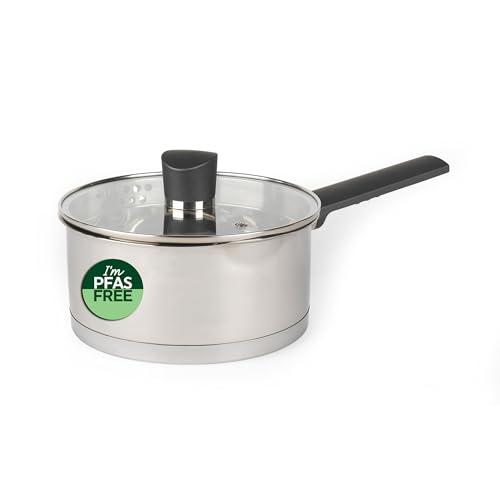 Russell Hobbs RH01163EU Excellence Saucepan with Lid - 18cm Non-Stick Milk Pan, Mirror Polished Stainless Steel, Soup Pan with Pouring Lip, Safe, Suitable for All Kitchen Cooking Hobs