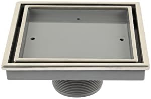 QM Veil Center/Square Shower Drain 4" Satin Stainless Steel Marine 316 Frame + ABS Base, Tile Insert Cover/Grate, Kit Includes: Hair Strainer, Key