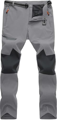 TACVASEN Mens Work Trousers Hiking Waterproof Cargo Trousers Light Grey 34