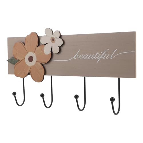 Perchero de pared de madera caqui versátil para ropa y toallas 2