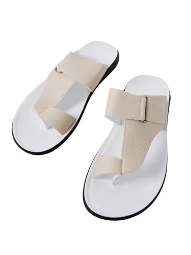 Image of GORGLITTER Men's Leather Sandals Slide Beach Outdoor Round Flip Flops Slip On Slippers