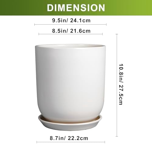 SUNPOTFOR Pots for Plants - 10 Inch Ceramic Plant Pot with Drainage Hole and Saucer Large Planter for Plants Indoor Outdoor Modern Flower Pot for Home Decor White - 2