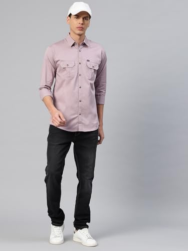Image of Majestic Man Men's Washed Cotton Twill Casual Shirt -| with Dual Flap Pockets - Slim Fit | Full Sleeve | Casual Wear | Trendy & Comfortable