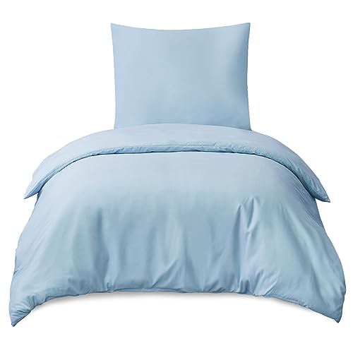 RUIKASI Bettwäsche 155x220 Blau 2teilig - Hellblau Mikrofaser Bettwäsche-Sets Oeko-TEX, Bettbezüge 155 x 220cm + Kissenbezüge 80x80cm mit...