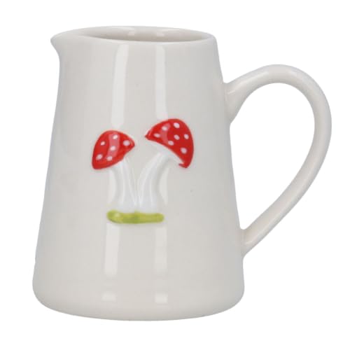 Image of Gisela Graham Ceramic Toadstool Mini Jug – Cream Milk & Cream Jug with Red Mushroom Design – Woodland Cottagecore Kitchen Tableware