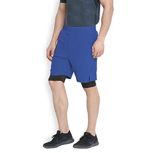 Image of CHKOKKO Double Layered Gym Shorts for Men Workout | Compression Inner Layer with Pockets Across Inner Outer and Back | Dry Fit Sports Athletic wear for Running Jogging or Training