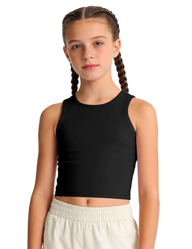 Image of HASMES Girls Athletic Tank Tops Sleeveless Basic Dance Crop Tops for Kids