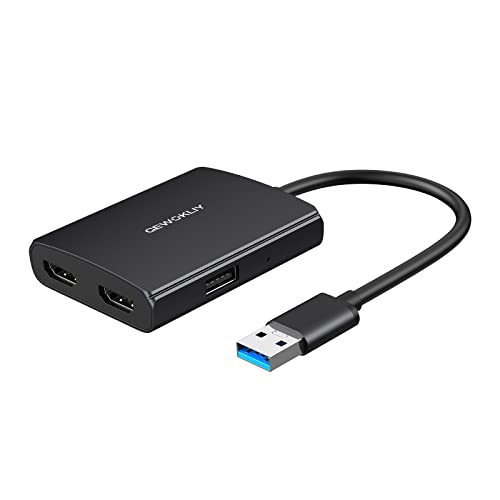GEWOKLIY USB Dual HDMI Adapter, 1080P@60Hz, 3.5mm Audio Port, USB 2.0, Windows 7/8/10/11 Compatible