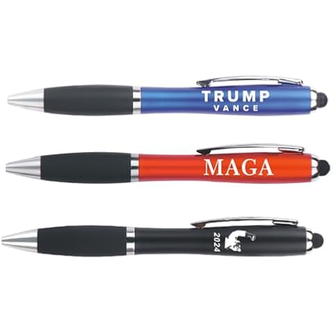 Bobble Fingers 3 Pack Donald Trump Light up Pens and Stylus 2 in 1 Red MAGA, Blue Trump Vance, Black FIGHT 2024, styles Really Nice Executive Gift and Writes Well! Cover