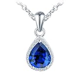 INFINIONLY Collar de Plata 925 para Mujer, Collare con Piedra Preciosa de gota, Colgante de Circonita Azul marino, Joyería Moda para Aniversario Boda