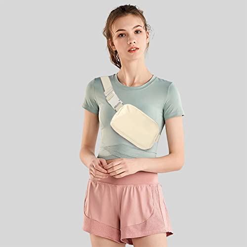 Bomvabe White Fanny Pack for Women Crossbody Bag with Adjustable Strap 32" to 51", 1L Mini Belt Bag, Fashion Waist Bag Lightweight for Travel Sport Running Cycling Hiking