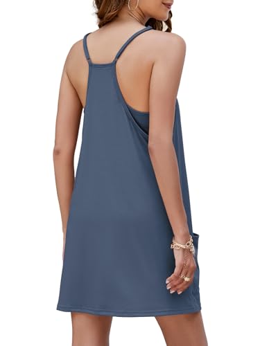 Image of Nirovien Womens Tennis Dress Workout Mini Dress with Shorts Sleeveless Spaghetti Straps Golf Athletic Dresses