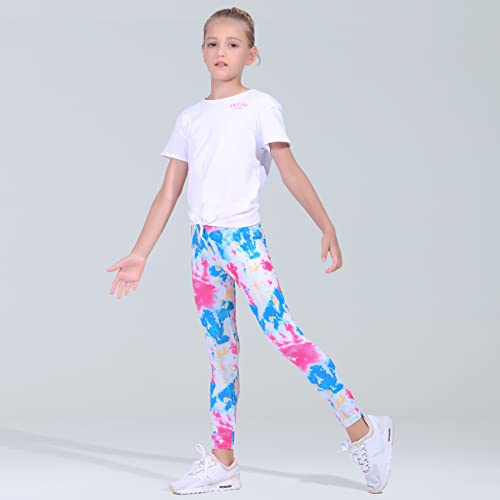 Quedoris Girls 3-Pack Printed Leggings Tie Dye Fuchsia Green Purple Pink 130Y #TOP3