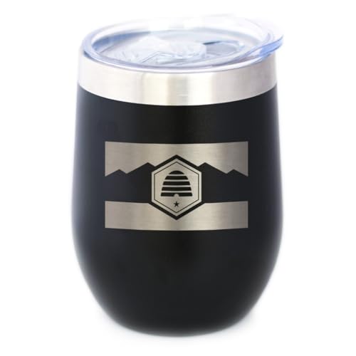 Bevvee Utah Flag Insulated Wine Tumbler Souvenir Gift - 12 oz, Black
