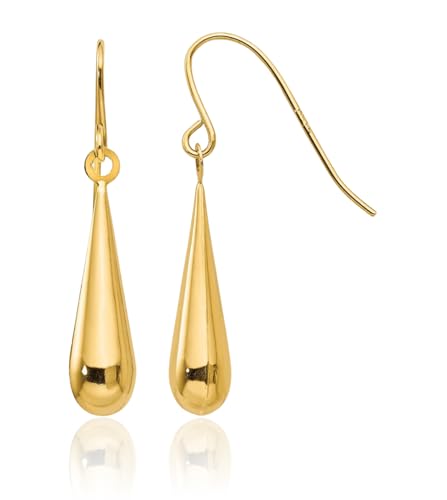 14K Solid Yellow Gold Teardrop Drop Dangle Earrings