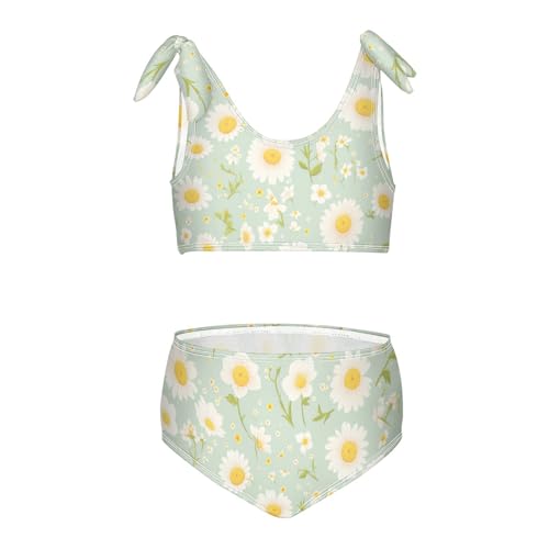 KLL Polka Dots and Tender Chamomile Flowers Girl Two Pieces Bikini Sets Scoop Neck Swimsuits Swimwear Cute Shoulder Strap