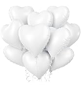 Biapian White Heart Balloons Helium, 10PCS White Foil Heart Shape Balloons Valentines 18inch Meta...