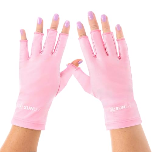 SUNUV UV-Handschuhe für Gelnägel, UPF 50 Anti-UV-Handschuhe für Gel-Nagellampen, professionelle UV-Schutz-Handschuhe für Nageltechniker (Rosa)