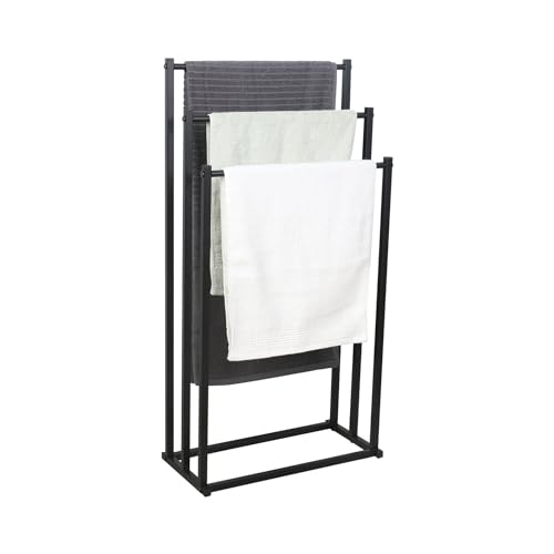 Niceey Porte Serviettes sur Pied, en Métal à 3 Niveaux, Égouttoir à Serviettes pour Salle de Bain, Cuisine, Essuie-Mains, Gants de Toilette, Noir