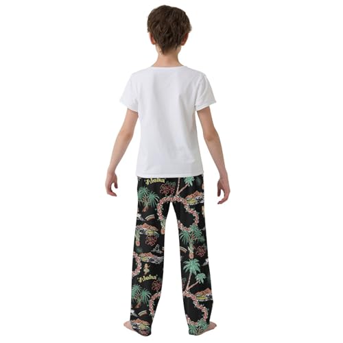 Aloha Wreath Palm Tree Boys Long Pants Soft Trousers Elastic Waist Kids Lounge Bottoms with Pockets S-XL3