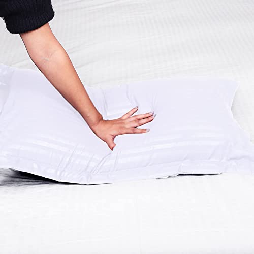 Image of House Fox Zip /Chain Cotton White Pillow Covers /Cases /Protectors (NOT Pillow) for Hotel, Guest House & B&B Set of 2 Pair Or 4 Pcs,Size -18x28 inch (Standard, White Striped)