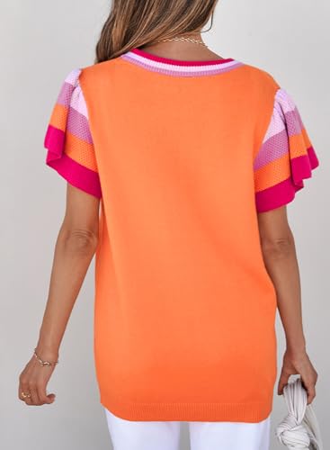 SHEWIN Womens Summer Cap Sleeve Tops Casual Crewneck Loose Fit Knit Lightweight Sweater Pullover Top2