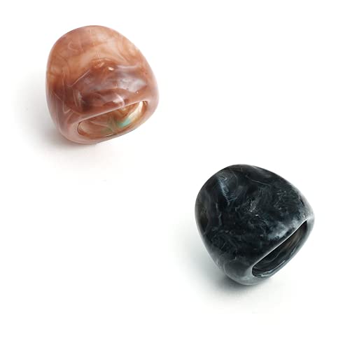 Vintage Acrylic Chunky Wide Band Rings Set for Women Girls Statement Resin Dome Engagement Cocktail Party Finger Ring Comfort Fit Lightweight Fashion Exaggerated Jewelry 2PCS Size 7-8