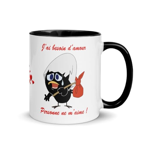 Jm-Déco Mug Caliméro - Idée Cadeau - Tasse en céramique coloré Couleur Noir