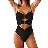 Cutout One Piece Swimsuits for Women Ring Linked Monokini Swimwear Push Up High Cut Open Back Bathing Suits 2026 Black