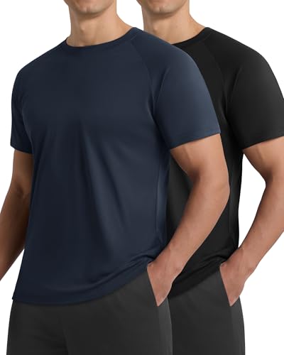 Image of 2 Pack Workout Shirts for Men - Black Casual Quick Dry Moisture Wicking Men's T-Shirts for Gym Running