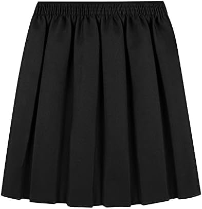L S U Girls School Skirt Box Pleated Elasticated Waist Uniform Skirt (UK, Age, 13 Years, 14 Years, Regular, Black)