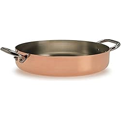 Cacerolas De Cobre Antiguas Pentole Agnelli ALCU106PI24 Cacerola baja en cobre con 2 asas de acero, cobre estañado con fondo de inducción, 24 cm